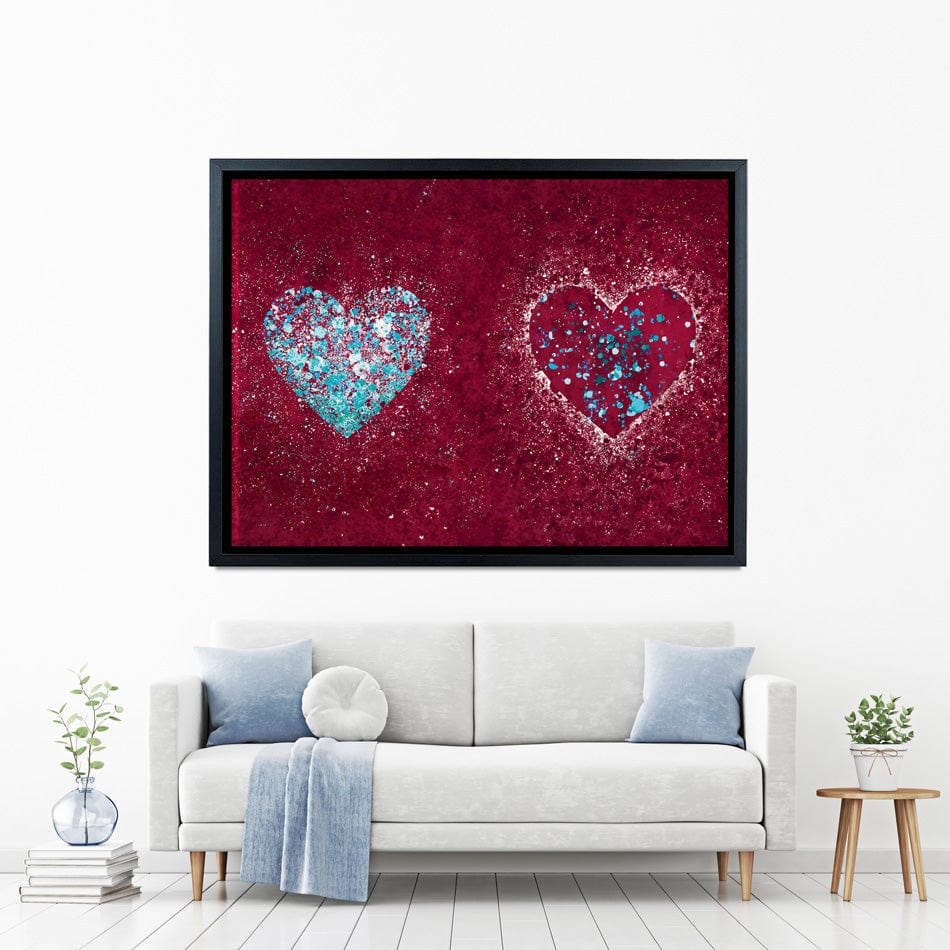 Red Hearts Splatter Canvas Print wall art product J Tonges