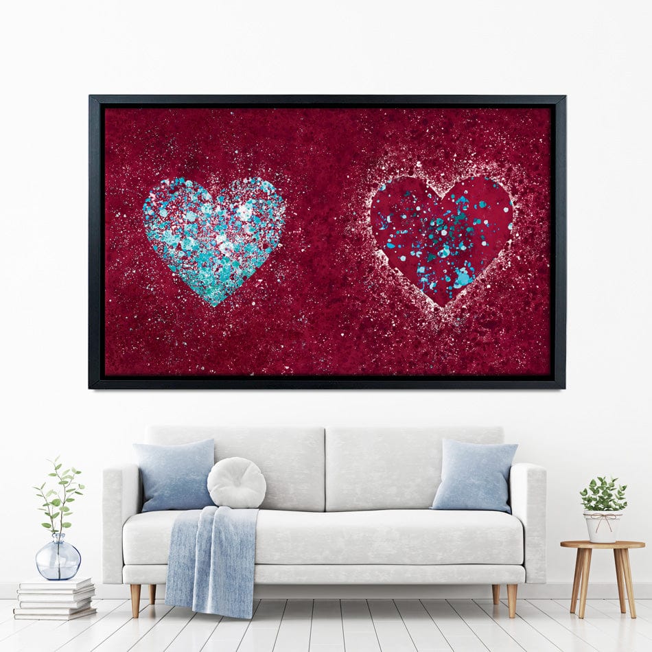 Red Hearts Splatter Canvas Print wall art product J Tonges