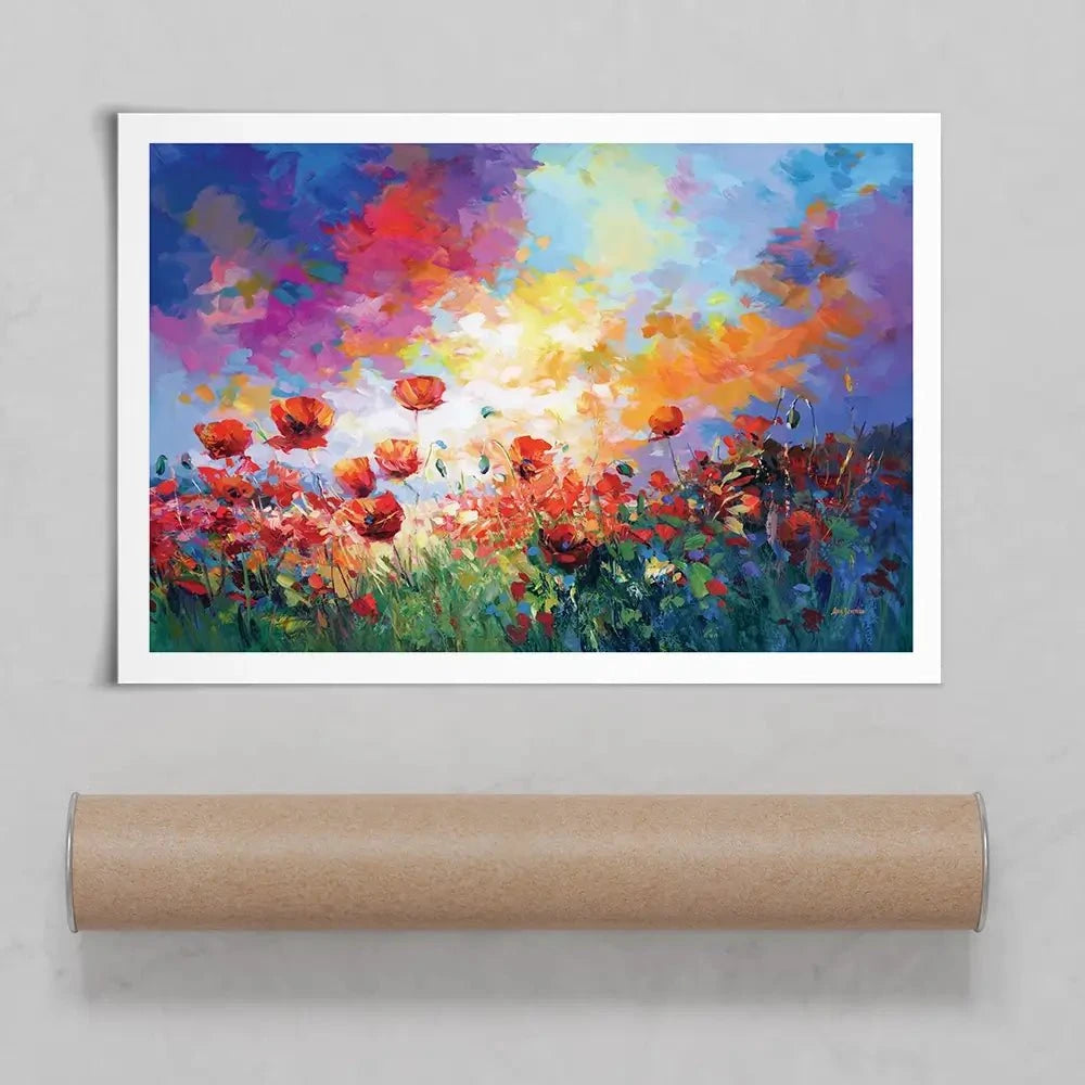 Red Poppy Flower Field At Sunset Art Print Red Poppy Flower Field At Sunset Art Print wall art product Leon Devenice
