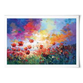 Red Poppy Flower Field At Sunset Art Print Red Poppy Flower Field At Sunset Art Print wall art product Leon Devenice