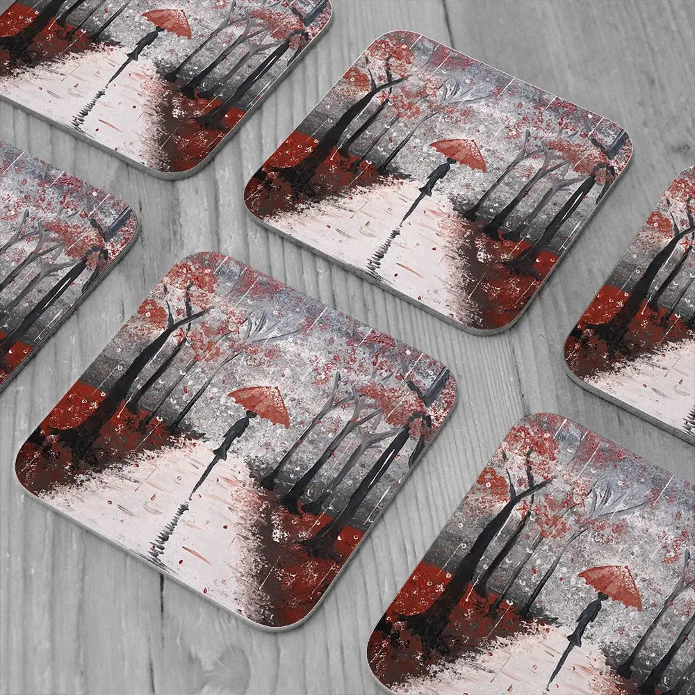 Red Rainy Day Coaster Set Red Rainy Day Coaster Set wall art product Tanya Stone / Shutterstock
