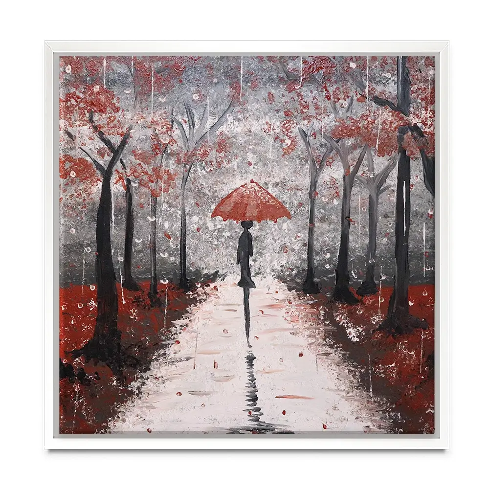 Red Rainy Day Square Canvas Print Red Rainy Day Square Canvas Print wall art product Tanya Stone / Shutterstock