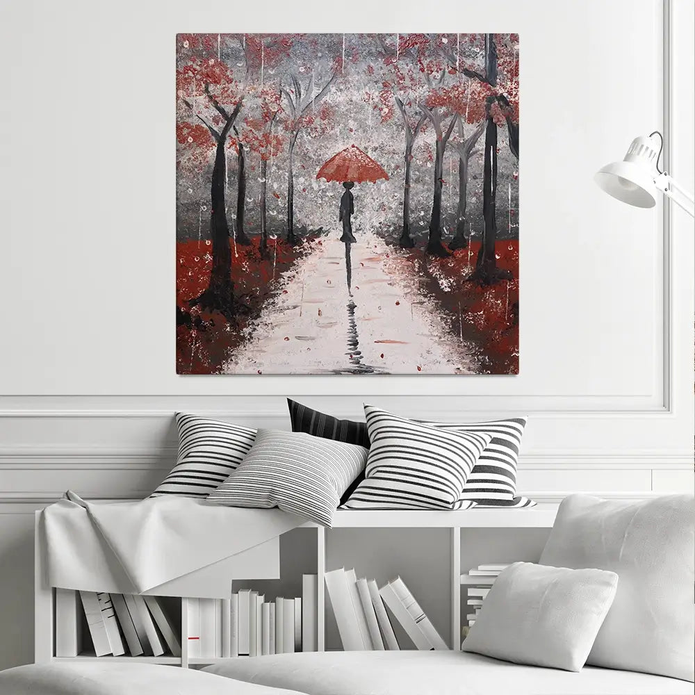 Red Rainy Day Square Canvas Print Red Rainy Day Square Canvas Print wall art product Tanya Stone / Shutterstock