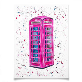 Retro Pink Telephone Box Art Print Retro Pink Telephone Box Art Print wall art product Emma LC Art