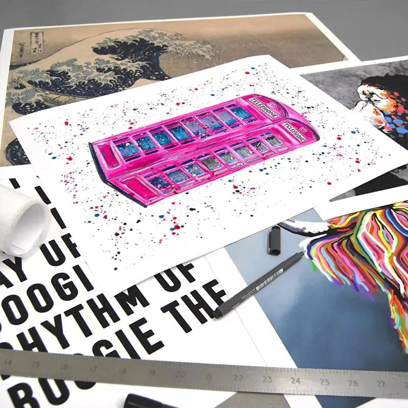 Retro Pink Telephone Box Art Print Retro Pink Telephone Box Art Print wall art product Emma LC Art