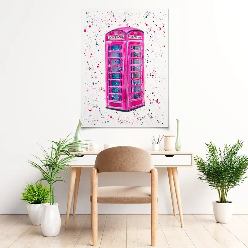 Retro Pink Telephone Box Art Print Retro Pink Telephone Box Art Print wall art product Emma LC Art