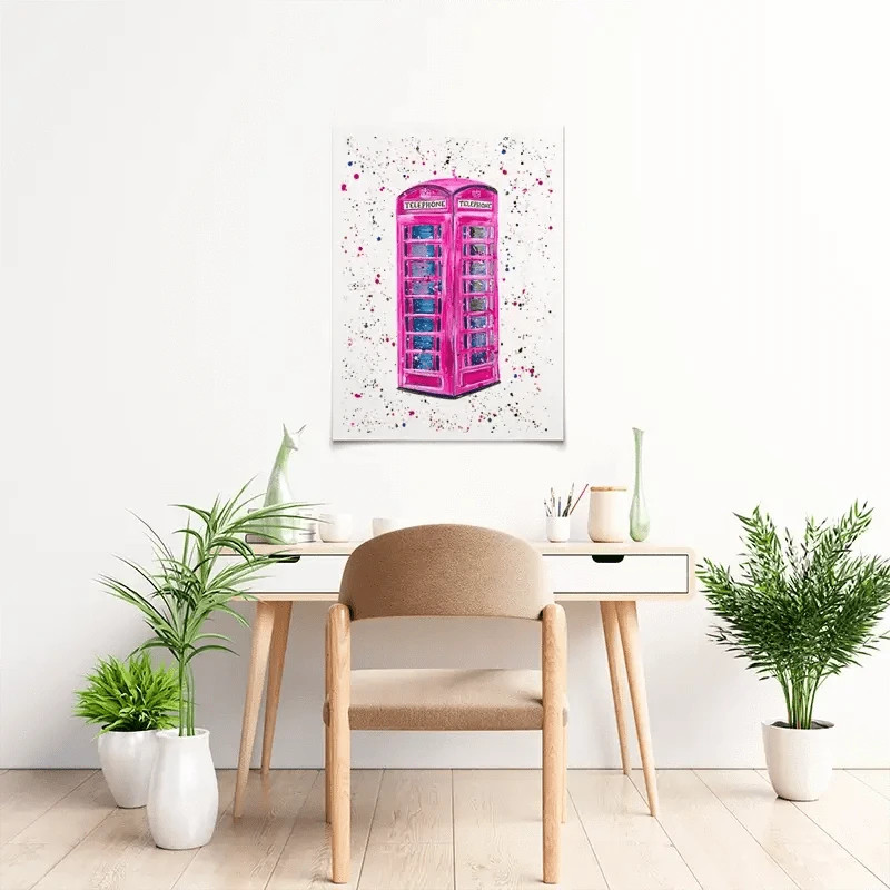 Retro Pink Telephone Box Art Print Retro Pink Telephone Box Art Print wall art product Emma LC Art
