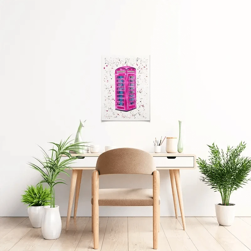 Retro Pink Telephone Box Art Print Retro Pink Telephone Box Art Print wall art product Emma LC Art