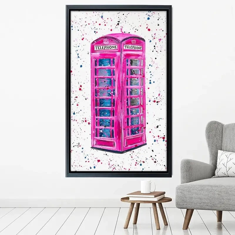 Retro Pink Telephone Box Canvas Print Retro Pink Telephone Box Canvas Print wall art product Emma LC Art