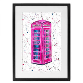 Retro Pink Telephone Box Framed Art Print Retro Pink Telephone Box Framed Art Print wall art product Emma LC Art