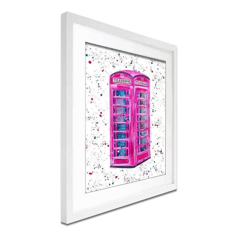 Retro Pink Telephone Box Framed Art Print Retro Pink Telephone Box Framed Art Print wall art product Emma LC Art