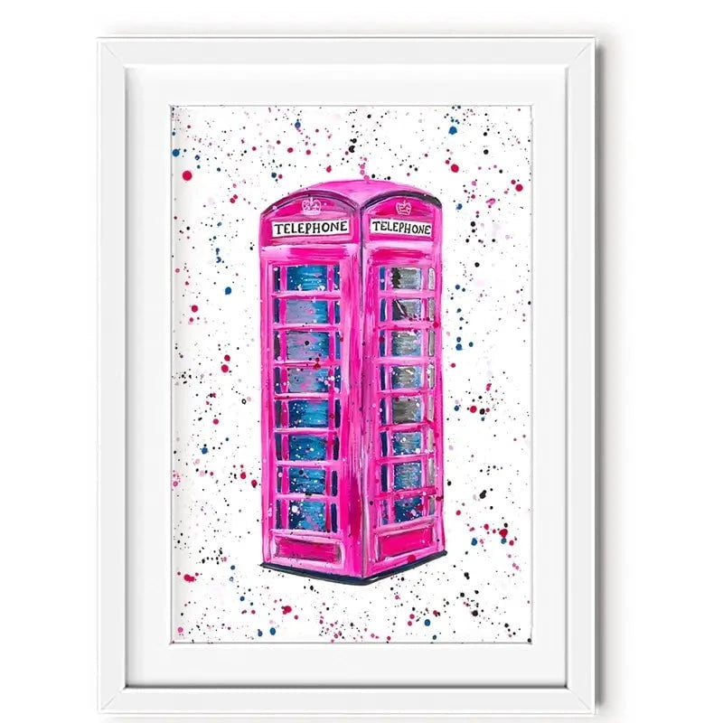 Retro Pink Telephone Box Framed Art Print Retro Pink Telephone Box Framed Art Print wall art product Emma LC Art