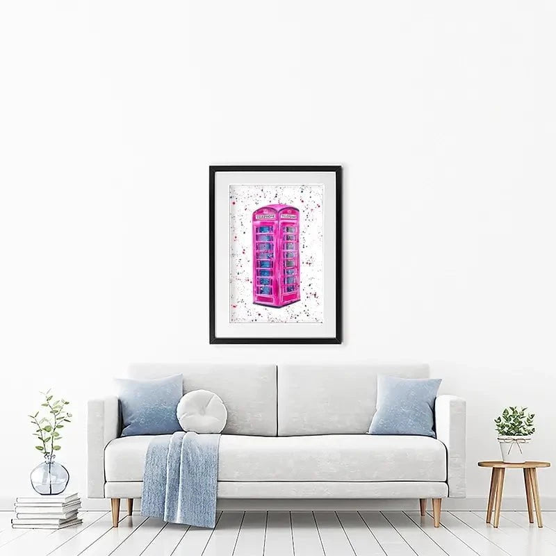 Retro Pink Telephone Box Framed Art Print Retro Pink Telephone Box Framed Art Print wall art product Emma LC Art