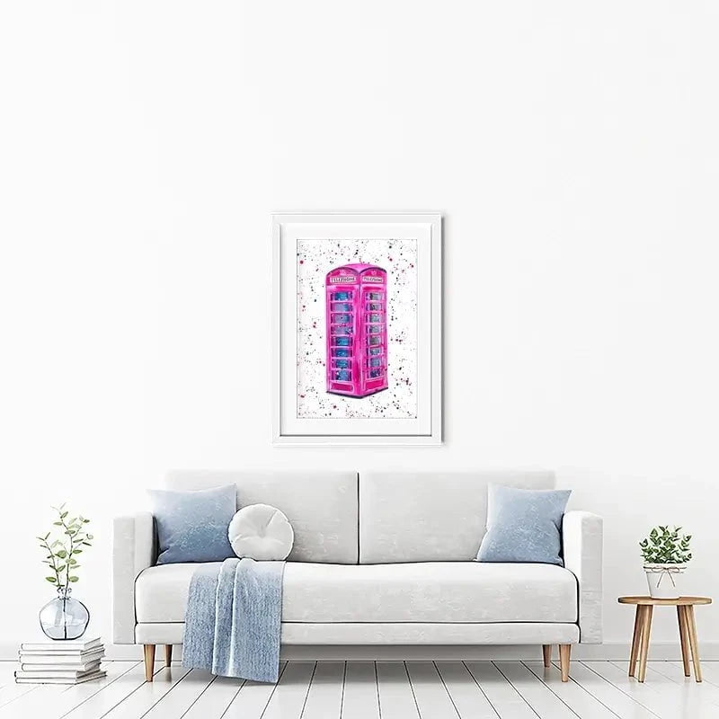 Retro Pink Telephone Box Framed Art Print Retro Pink Telephone Box Framed Art Print wall art product Emma LC Art