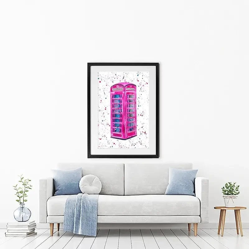 Retro Pink Telephone Box Framed Art Print Retro Pink Telephone Box Framed Art Print wall art product Emma LC Art