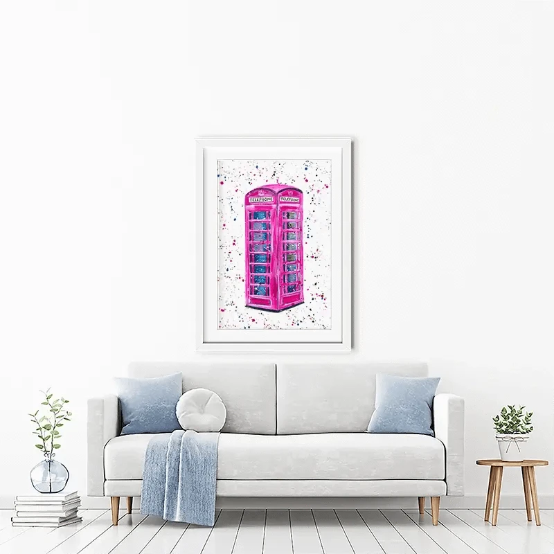 Retro Pink Telephone Box Framed Art Print Retro Pink Telephone Box Framed Art Print wall art product Emma LC Art