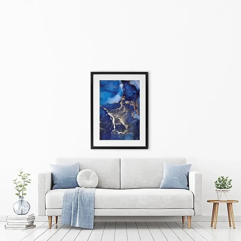 Rich Blue Marble Framed Art Print Rich Blue Marble Framed Art Print wall art product Stepova Oksana / Shutterstock