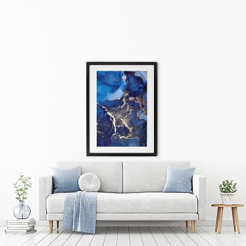 Rich Blue Marble Framed Art Print Rich Blue Marble Framed Art Print wall art product Stepova Oksana / Shutterstock