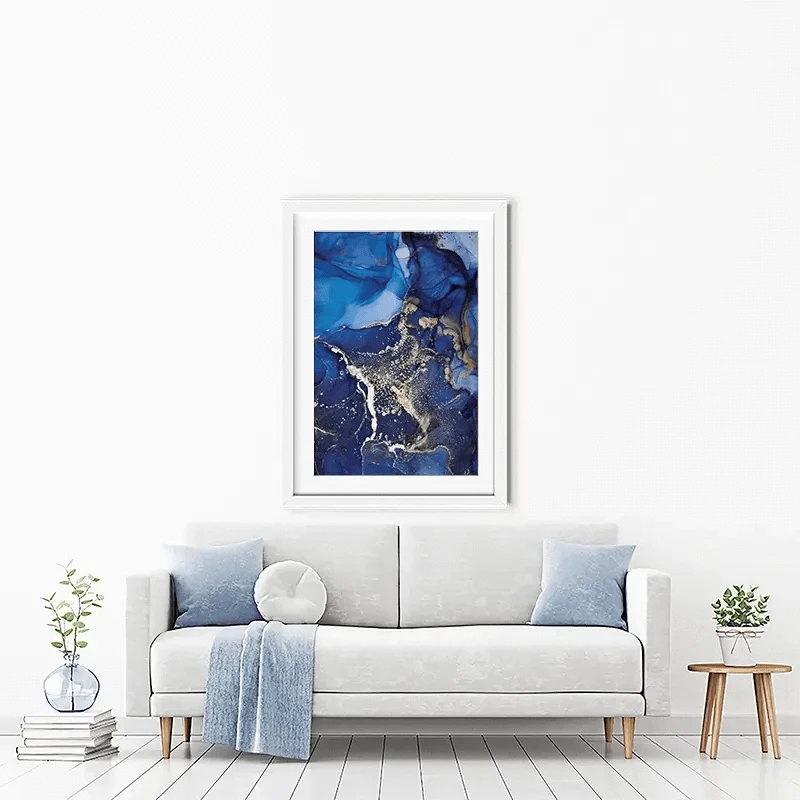 Rich Blue Marble Framed Art Print Rich Blue Marble Framed Art Print wall art product Stepova Oksana / Shutterstock
