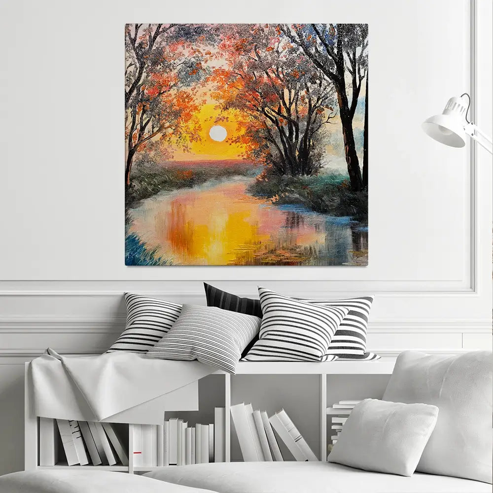 River In The Evening Sun Square Canvas Print River In The Evening Sun Square Canvas Print wall art product Fresh Stock / Shutterstock