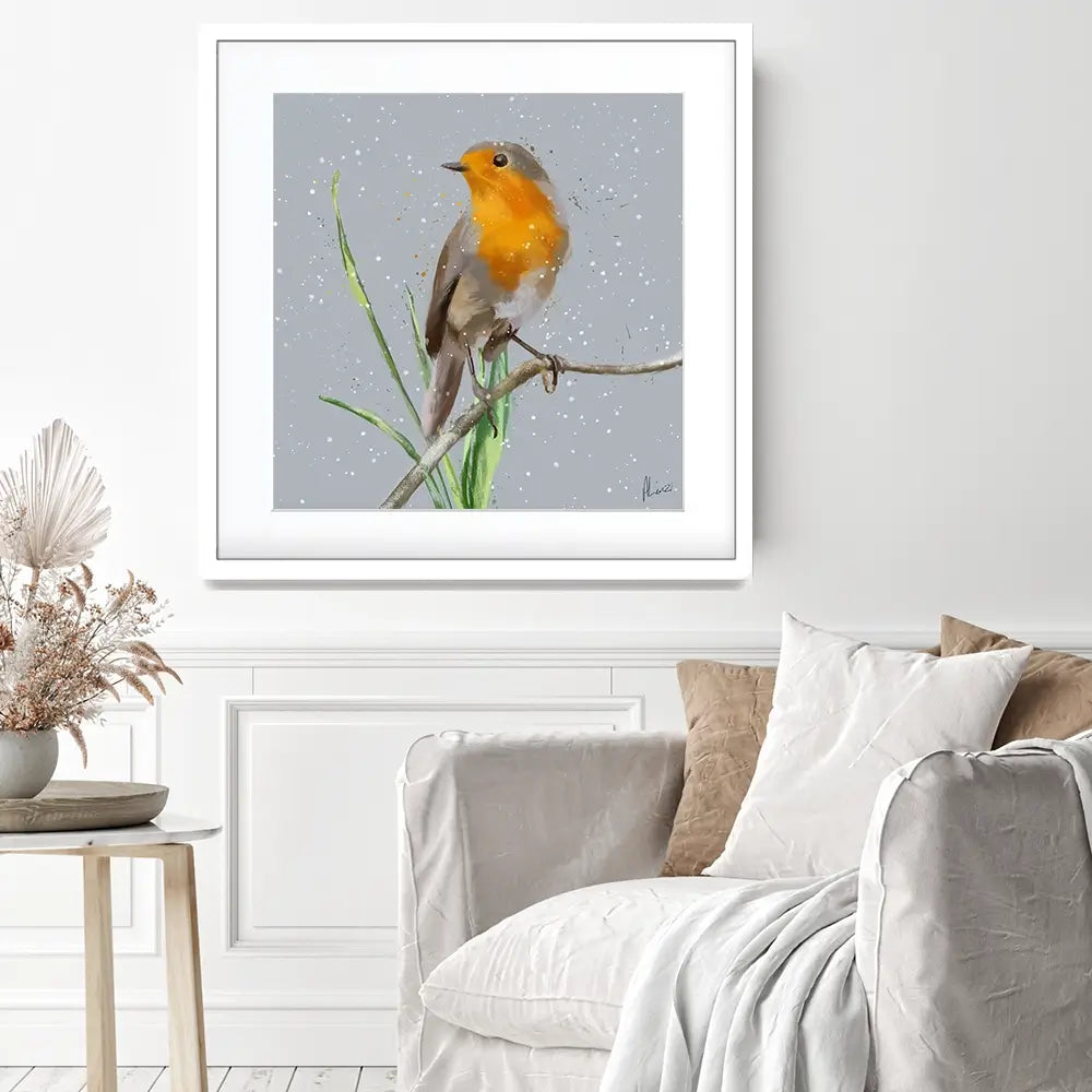 Robin In The Snow Framed Art Print Robin In The Snow Framed Art Print wall art product Aimee Linzi