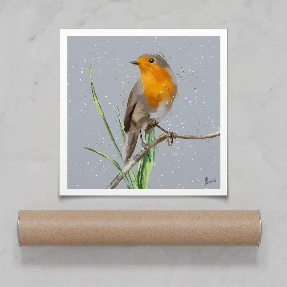 Robin In The Snow Square Art Print Robin In The Snow Square Art Print wall art product Aimee Linzi