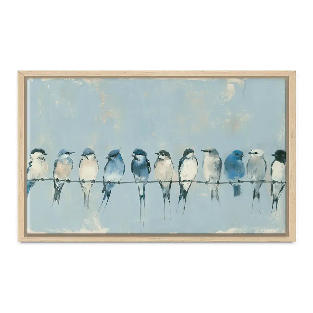 Row Of Birds On Wire Canvas Print Row Of Birds On Wire Canvas Print wall art product Chromatic Storm Studio