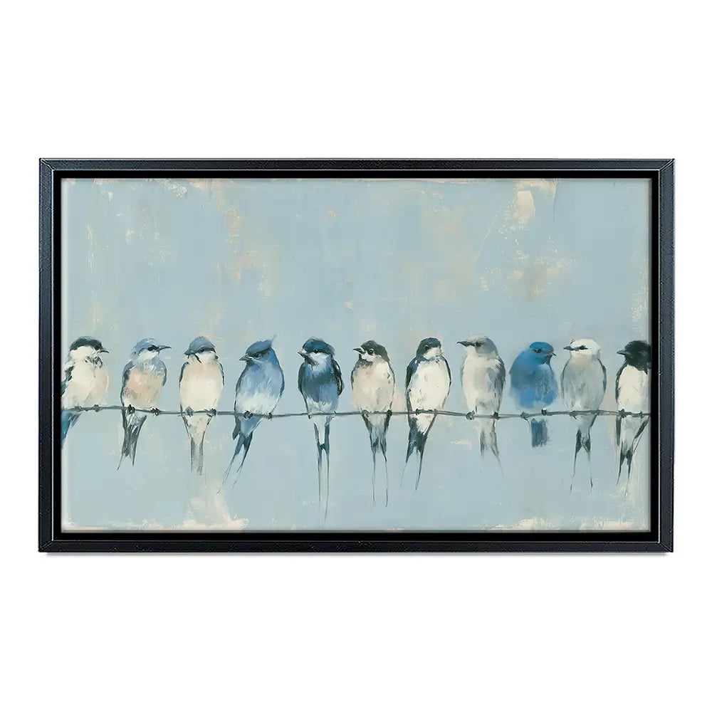 Row Of Birds On Wire Canvas Print Row Of Birds On Wire Canvas Print wall art product Chromatic Storm Studio