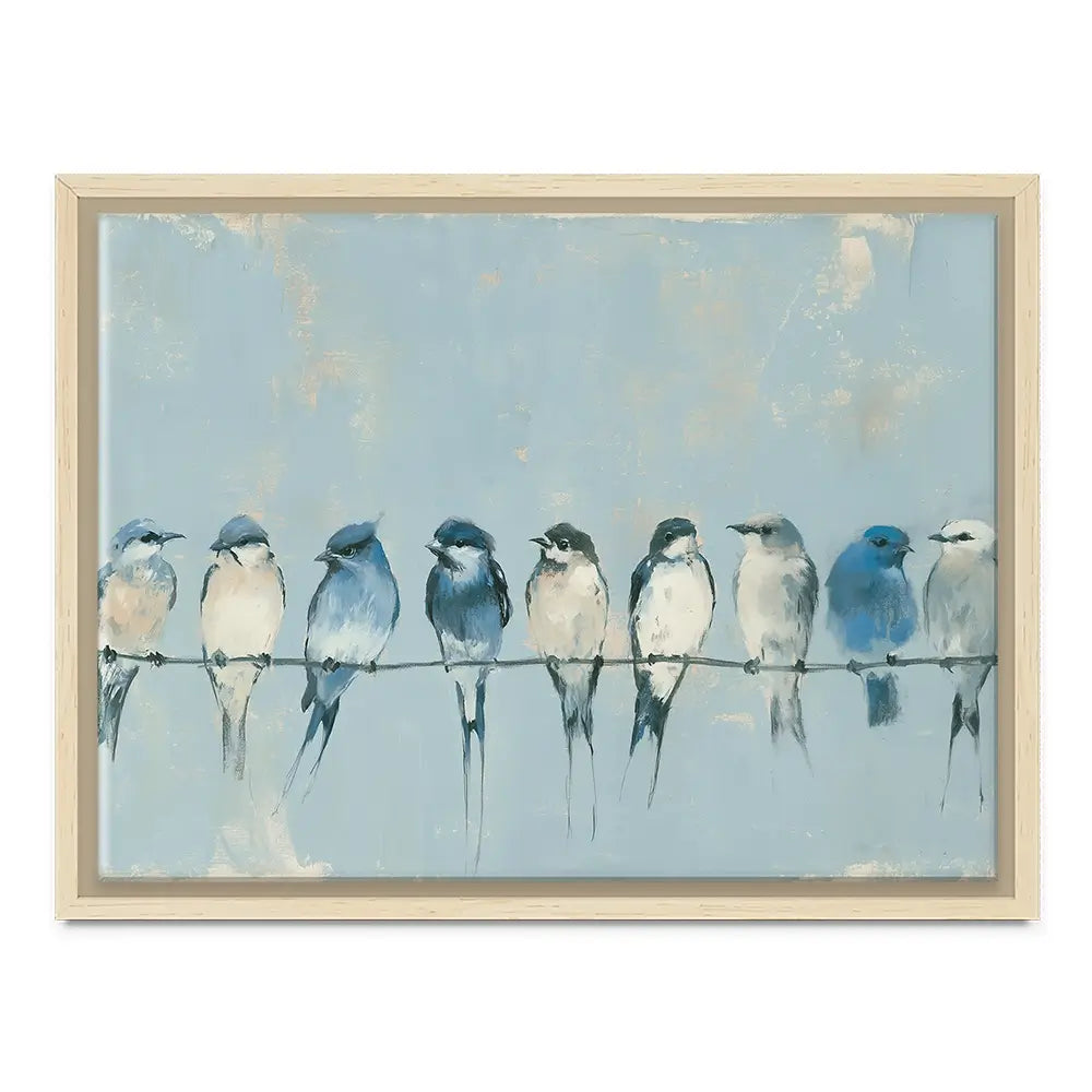 Row Of Birds On Wire Canvas Print Row Of Birds On Wire Canvas Print wall art product Chromatic Storm Studio