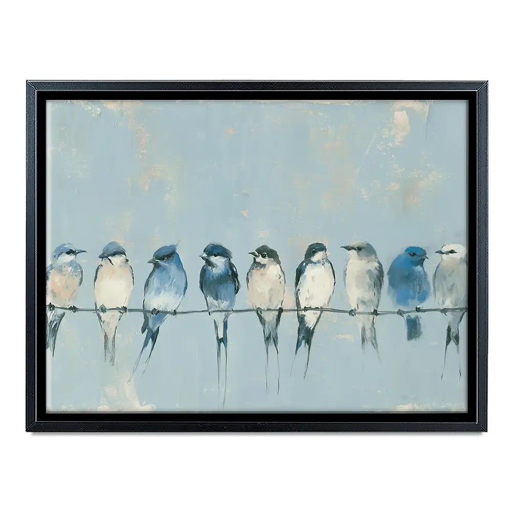 Row Of Birds On Wire Canvas Print Row Of Birds On Wire Canvas Print wall art product Chromatic Storm Studio