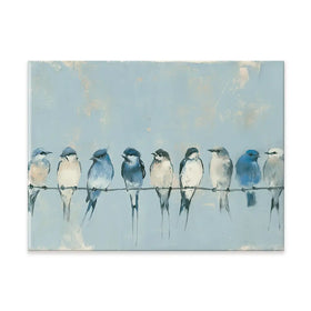 Row Of Birds On Wire Canvas Print Row Of Birds On Wire Canvas Print wall art product Chromatic Storm Studio