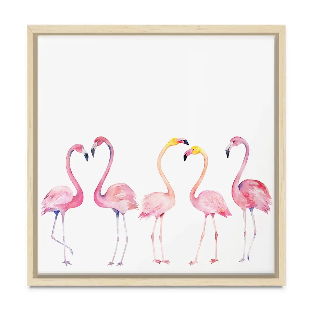 Row Of Flamingos Square Canvas Print Row Of Flamingos Square Canvas Print wall art product Art Print Shop