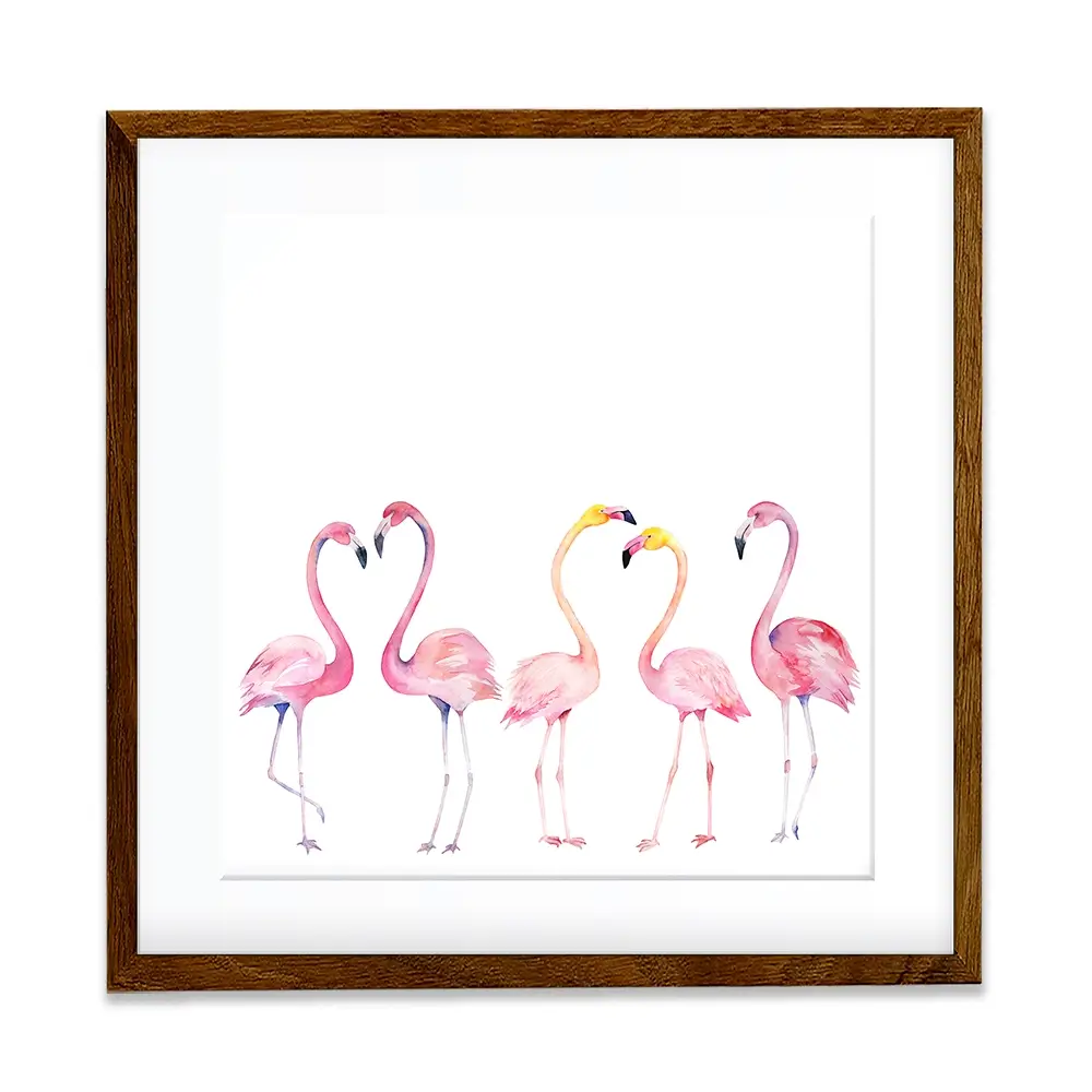 Row Of Flamingos Square Framed Art Print Row Of Flamingos Square Framed Art Print wall art product Art Print Shop