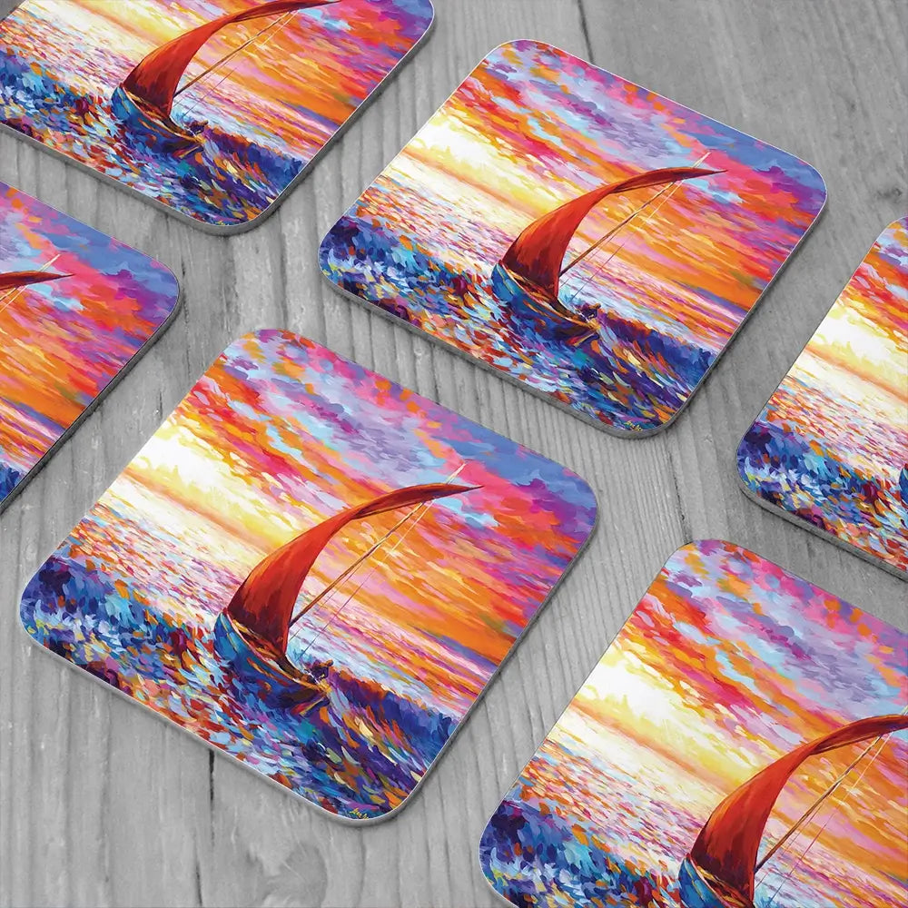 Sailboat Sunset Coaster Set Sailboat Sunset Coaster Set wall art product Leon Devenice