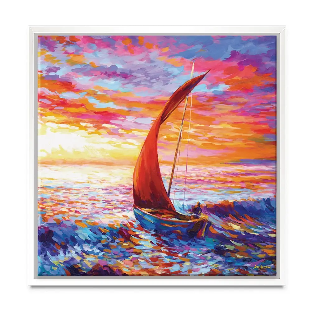 Sailboat Sunset Square Canvas Print Sailboat Sunset Square Canvas Print wall art product Leon Devenice