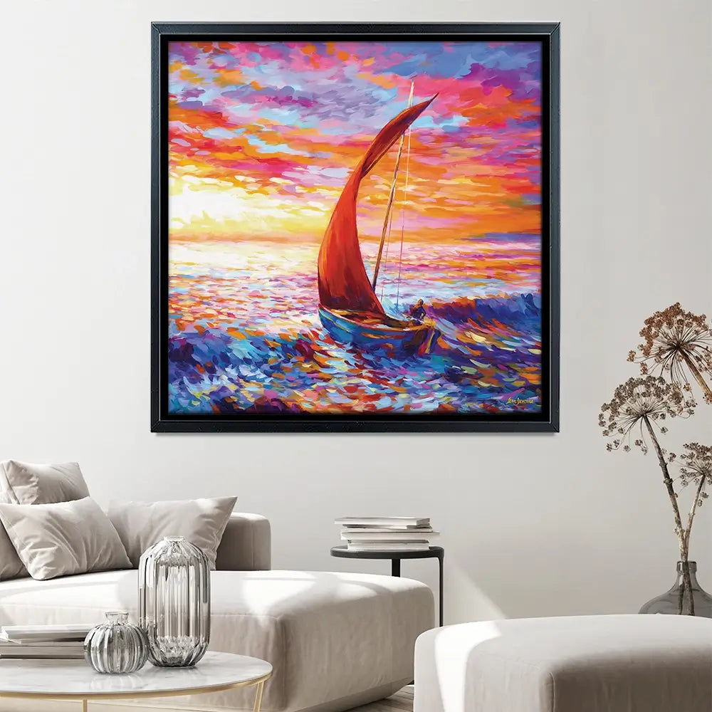 Sailboat Sunset Square Canvas Print Sailboat Sunset Square Canvas Print wall art product Leon Devenice