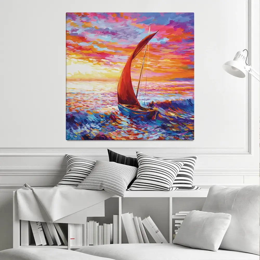 Sailboat Sunset Square Canvas Print Sailboat Sunset Square Canvas Print wall art product Leon Devenice