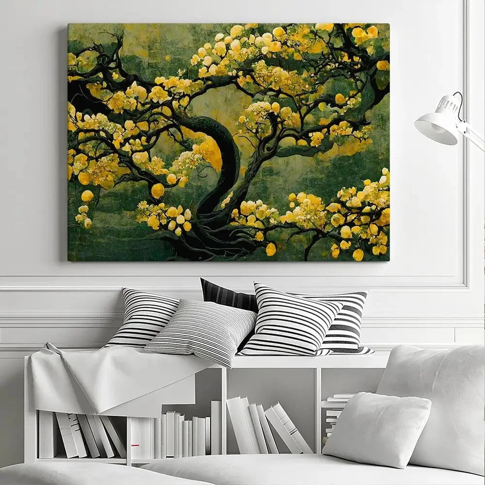 Sakura Tree In Yellow Canvas Print Sakura Tree In Yellow Canvas Print wall art product Treechild