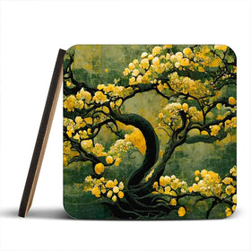 Sakura Tree In Yellow Coaster Set Sakura Tree In Yellow Coaster Set wall art product Art Print Shop