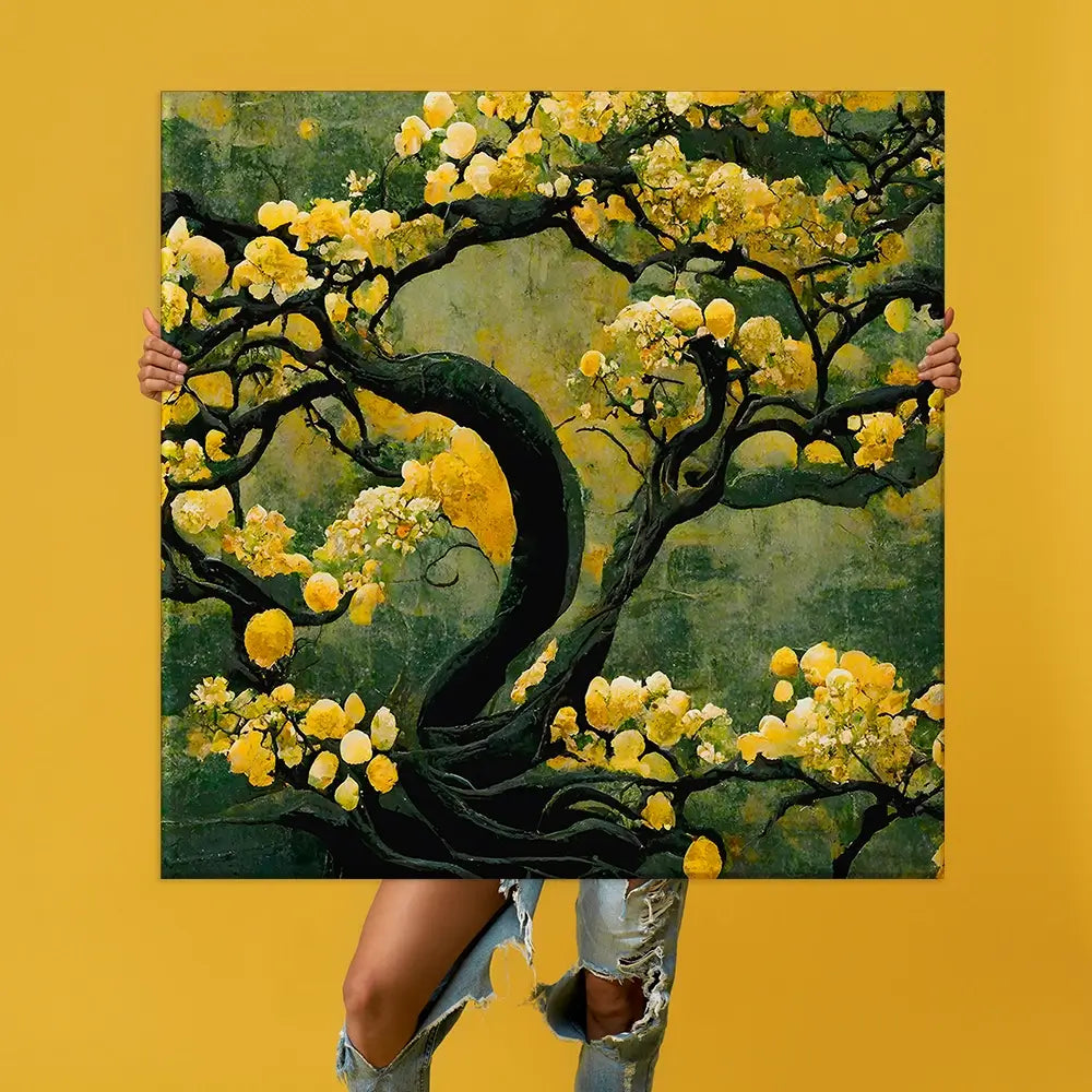 Sakura Tree In Yellow Oversized Canvas Print Sakura Tree In Yellow Oversized Canvas Print wall art product Treechild