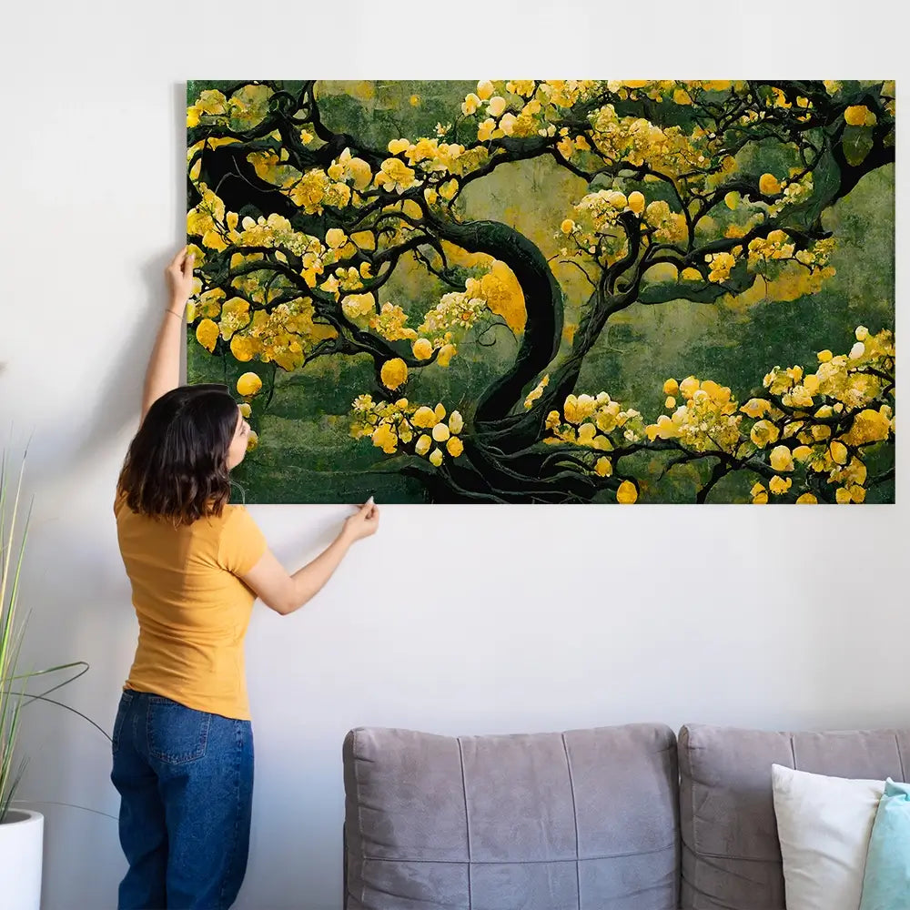 Sakura Tree In Yellow Oversized Canvas Print Sakura Tree In Yellow Oversized Canvas Print wall art product Treechild