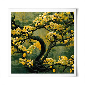 Sakura Tree In Yellow Square Art Print Sakura Tree In Yellow Square Art Print wall art product Art Print Shop