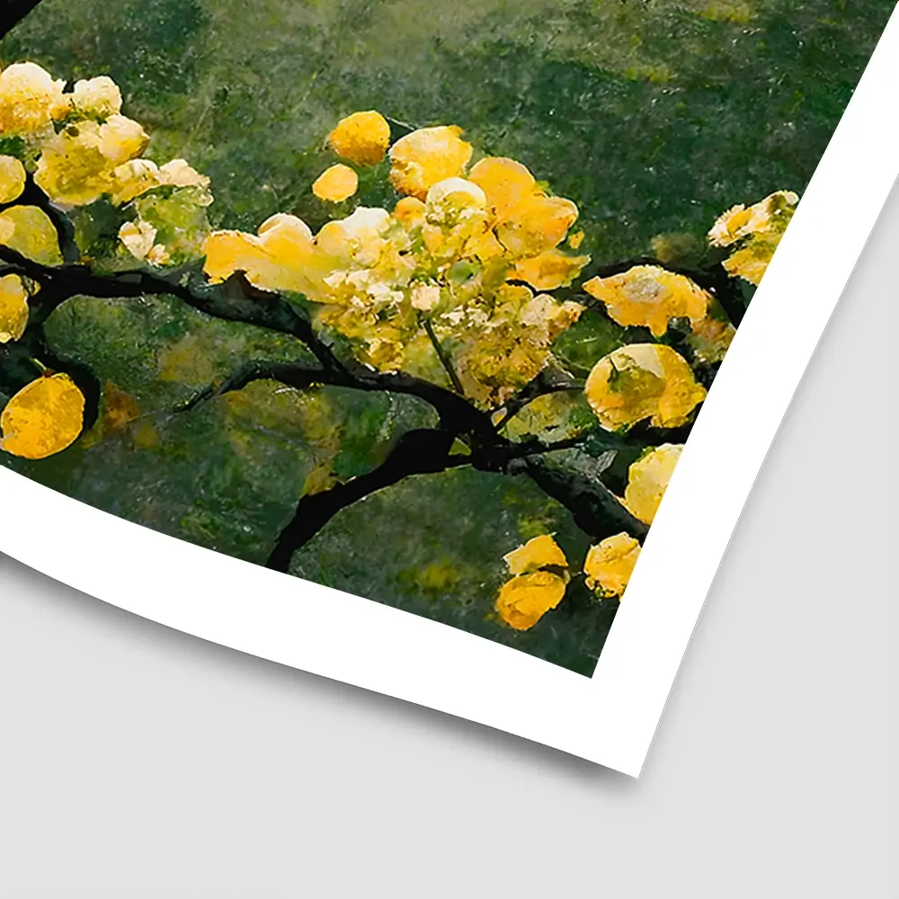 Sakura Tree In Yellow Square Art Print Sakura Tree In Yellow Square Art Print wall art product Art Print Shop