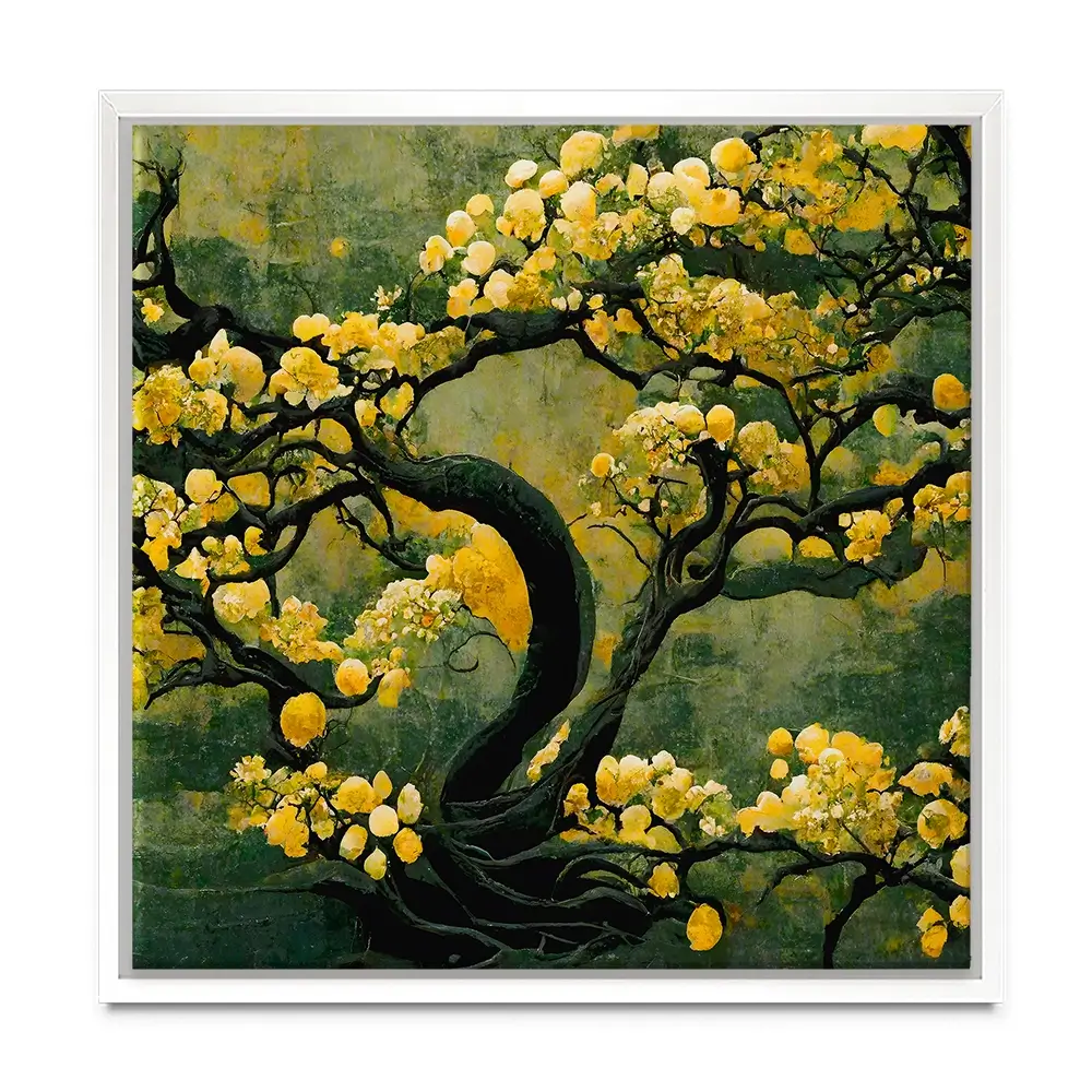 Sakura Tree In Yellow Square Canvas Print Sakura Tree In Yellow Square Canvas Print wall art product Art Print Shop