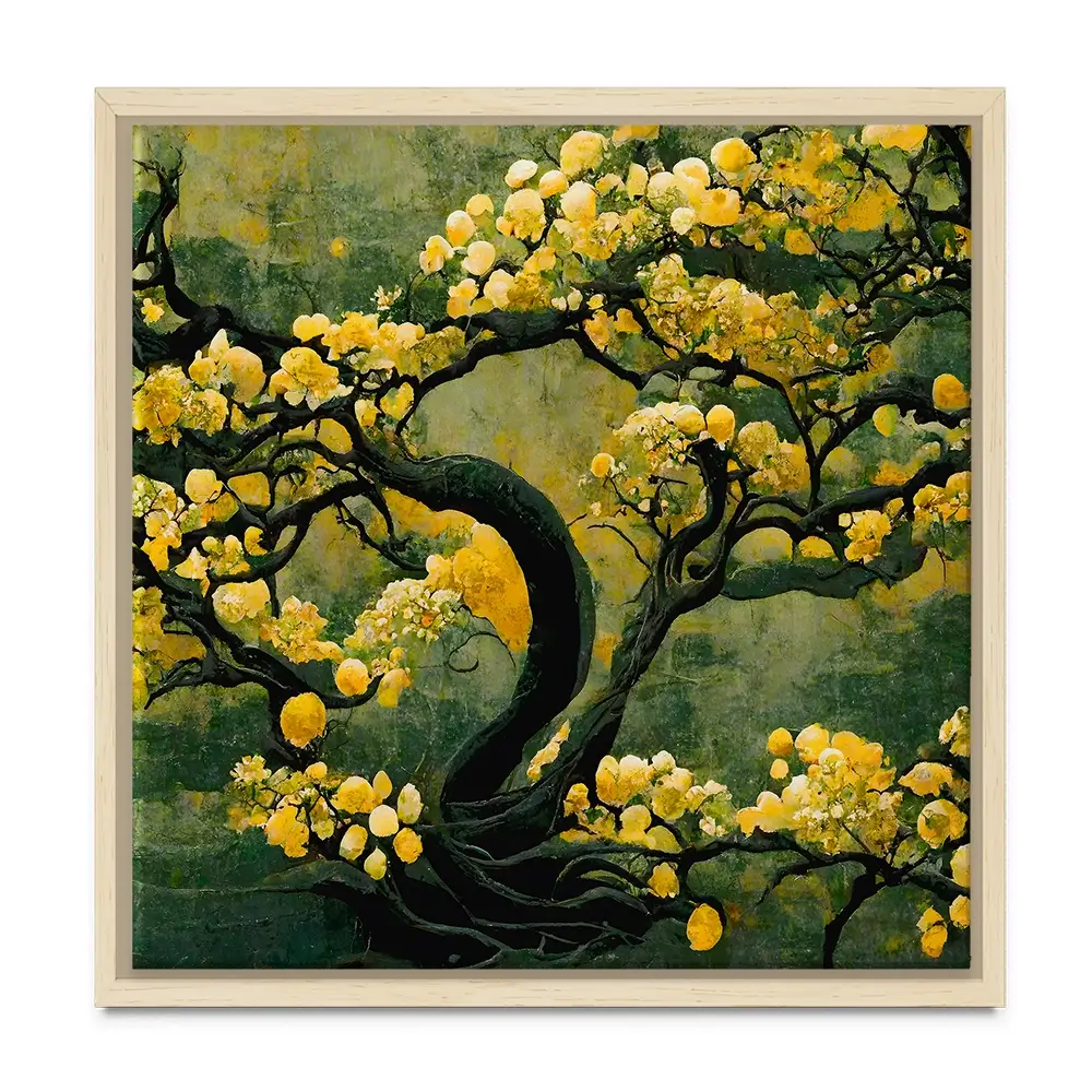 Sakura Tree In Yellow Square Canvas Print Sakura Tree In Yellow Square Canvas Print wall art product Art Print Shop