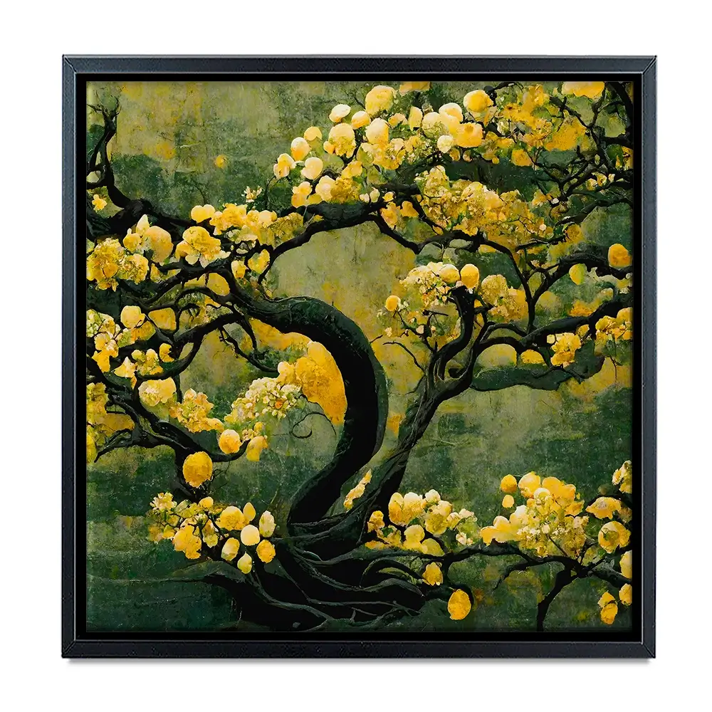 Sakura Tree In Yellow Square Canvas Print Sakura Tree In Yellow Square Canvas Print wall art product Art Print Shop