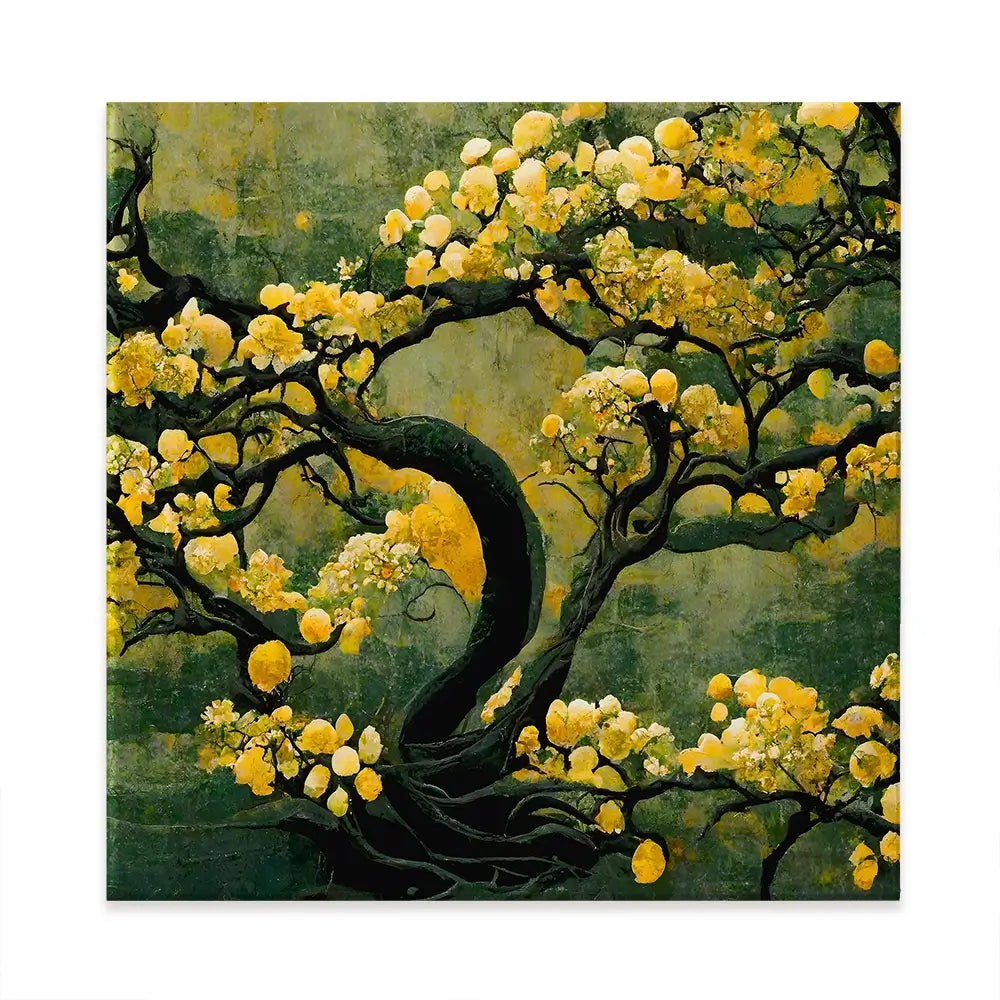 Sakura Tree In Yellow Square Canvas Print Sakura Tree In Yellow Square Canvas Print wall art product Art Print Shop