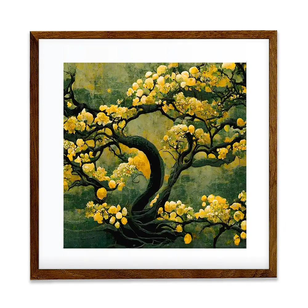 Sakura Tree In Yellow Square Framed Art Print Sakura Tree In Yellow Square Framed Art Print wall art product Art Print Shop