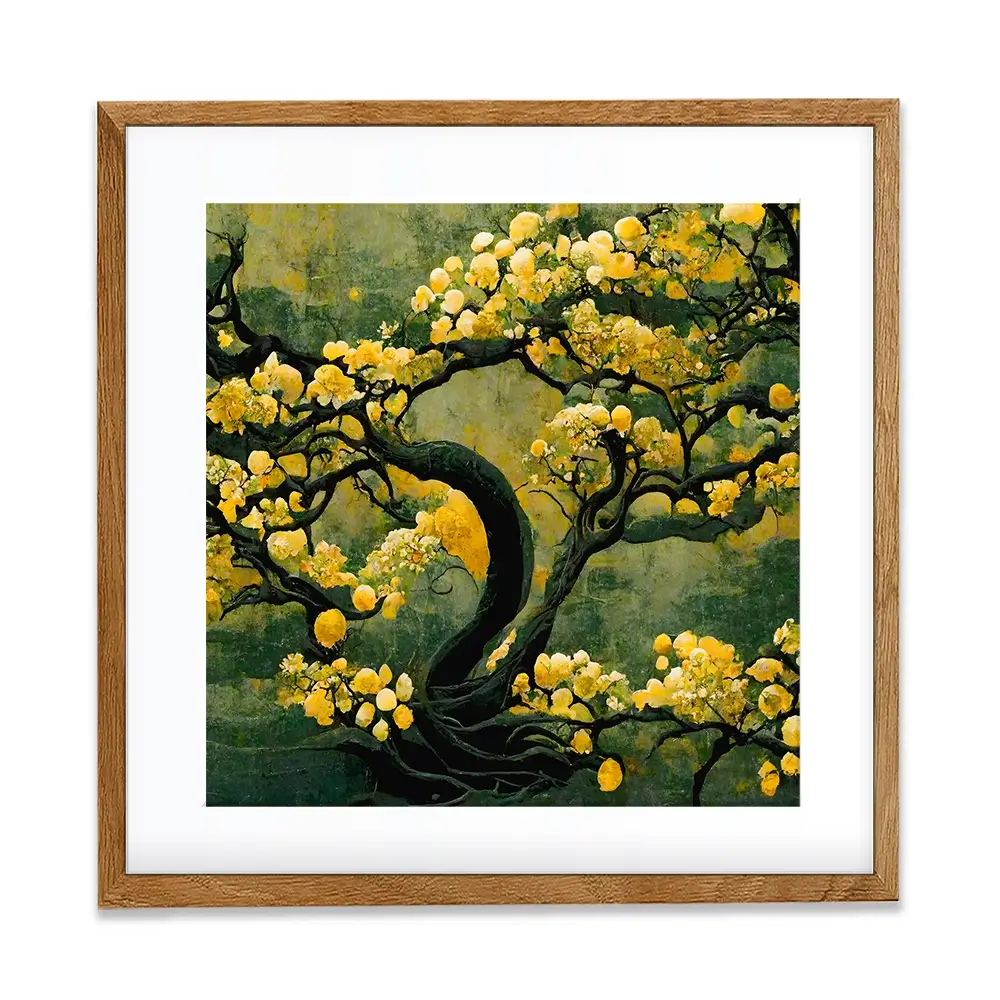 Sakura Tree In Yellow Square Framed Art Print Sakura Tree In Yellow Square Framed Art Print wall art product Art Print Shop