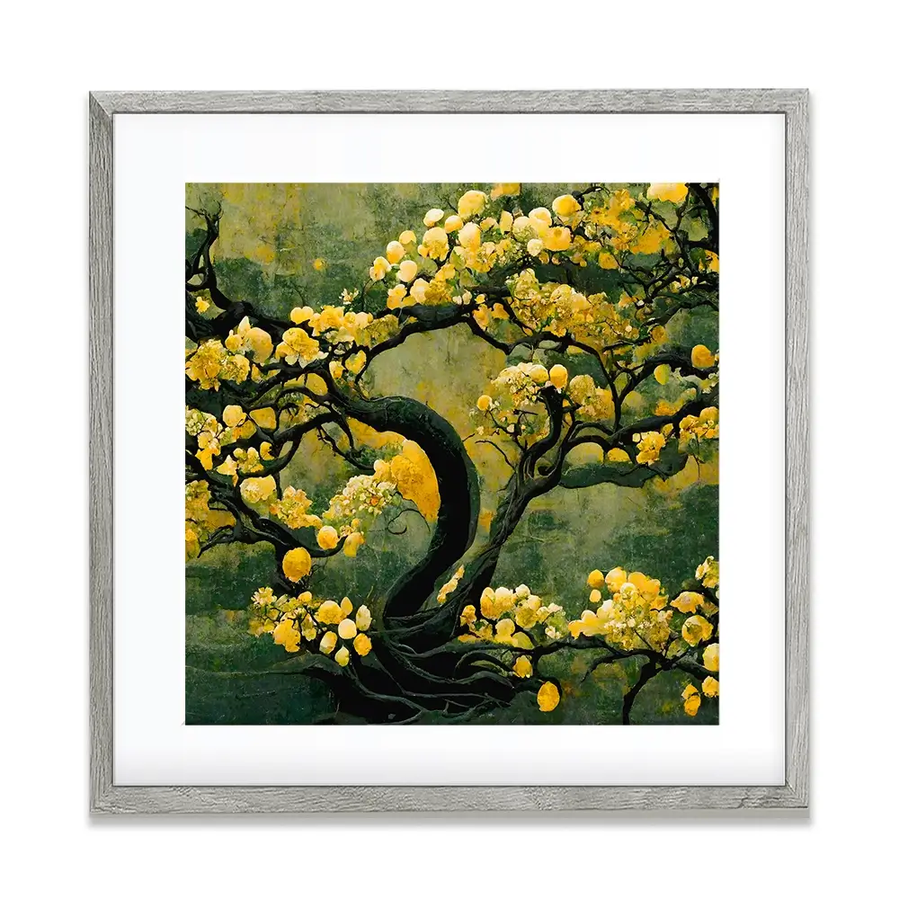 Sakura Tree In Yellow Square Framed Art Print Sakura Tree In Yellow Square Framed Art Print wall art product Art Print Shop